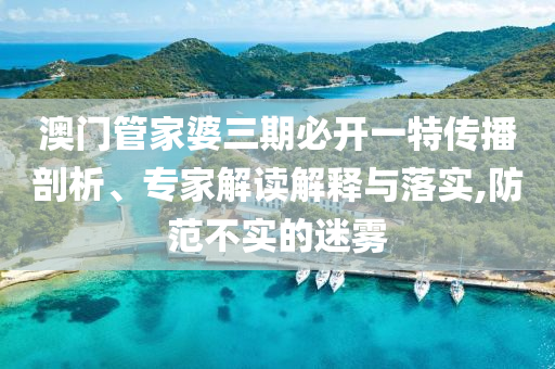 澳门管家婆三期必开一特传播剖析、专家解读解释与落实,防范不实的迷雾